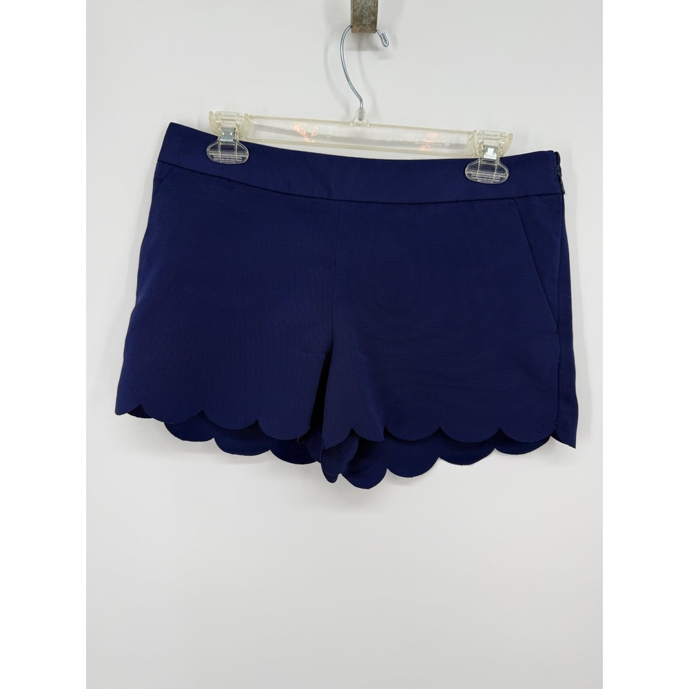 Express Scalloped Hem Shorts Womens 4 Navy‎ Blue Textured Side Zip Pockets